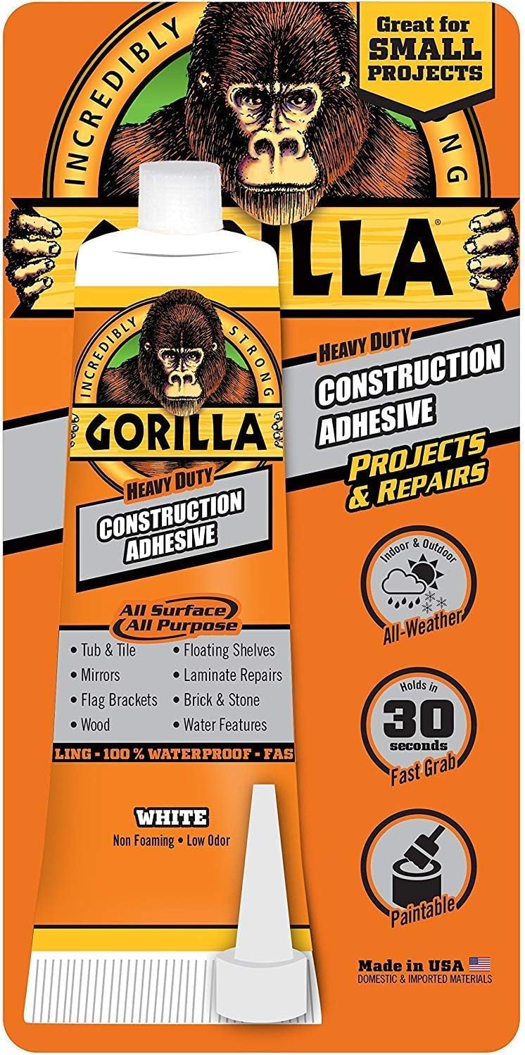 Gorilla Construction Adhesive | White | Fast-Setting | 2.5 oz Tube
