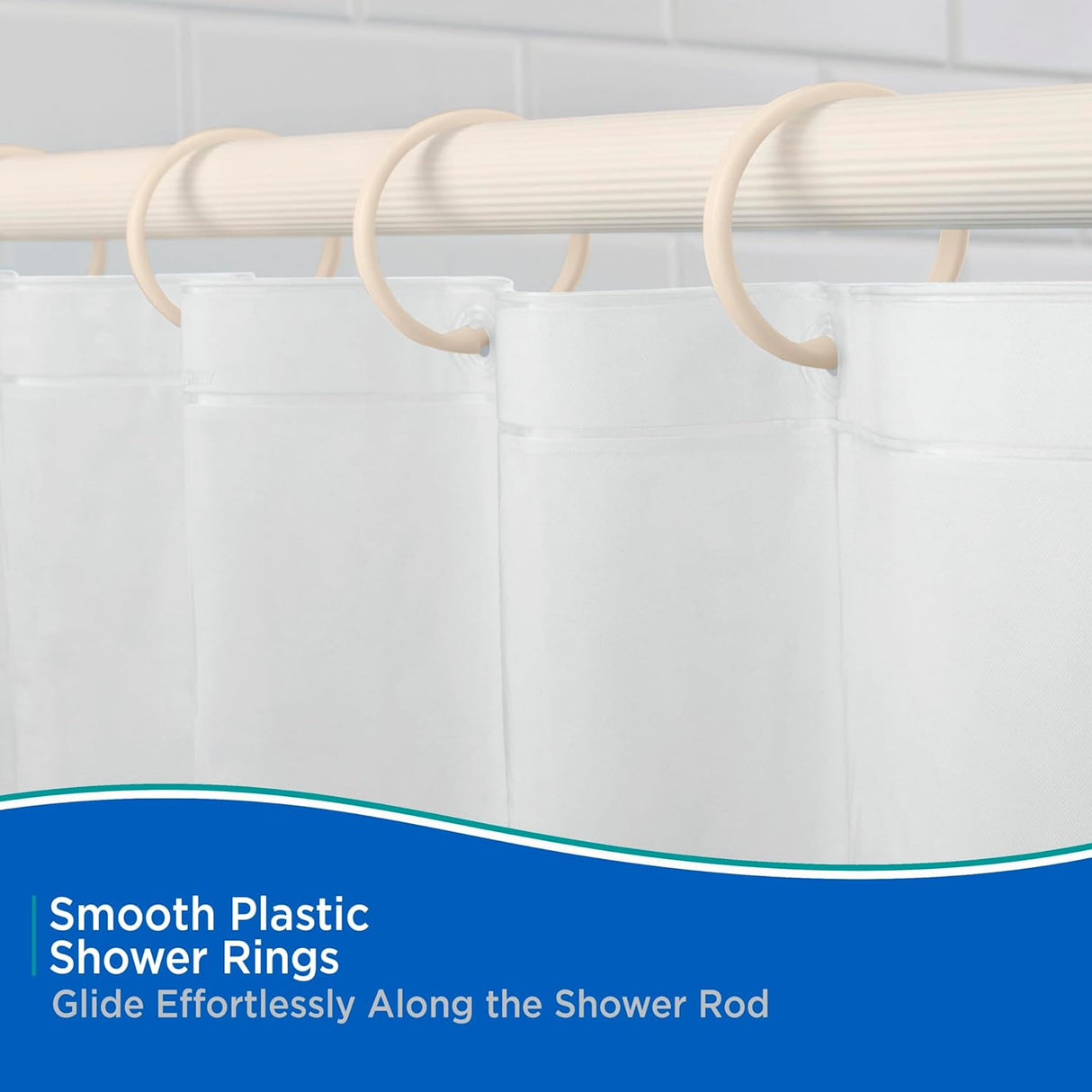 Curtain Hooks for Shower | Beige | Set of 12 | R&L Plastics