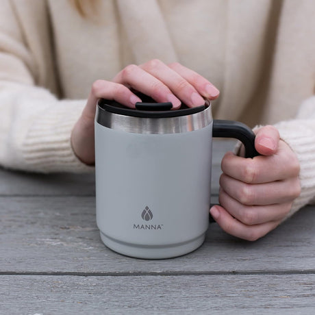 Travel Coffee Mug With Lid and Handle 14oz | Stainless Steel | Double Wall Vacuum Insulated | Manna