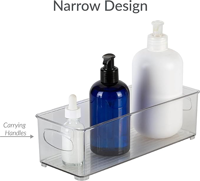 Vertical Storage Bin Striped | Small Narrow | Clear | 10" x 4" x 3" | Simplify