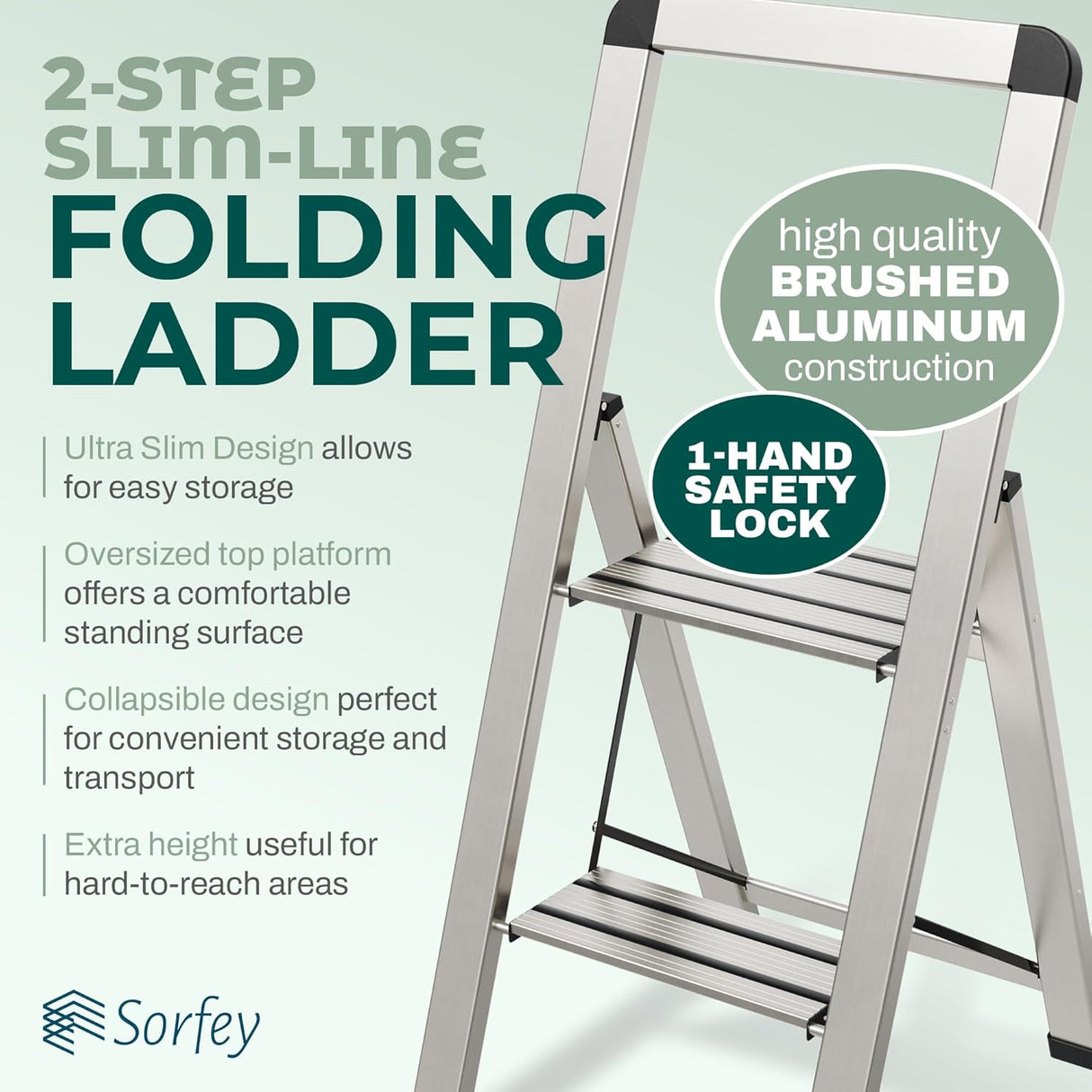Slim Folding Step Ladder 2 Step Silver YBM