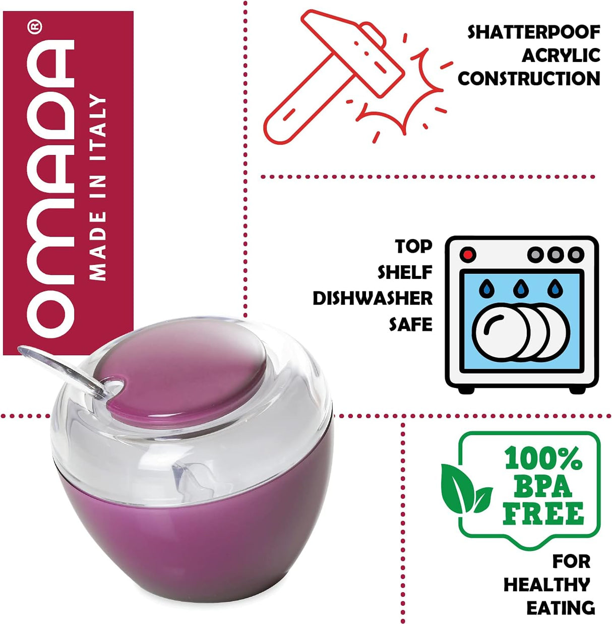 White Sugar Bowl With Spoon | Made of Acrylic | 10.56 oz | Omada Design