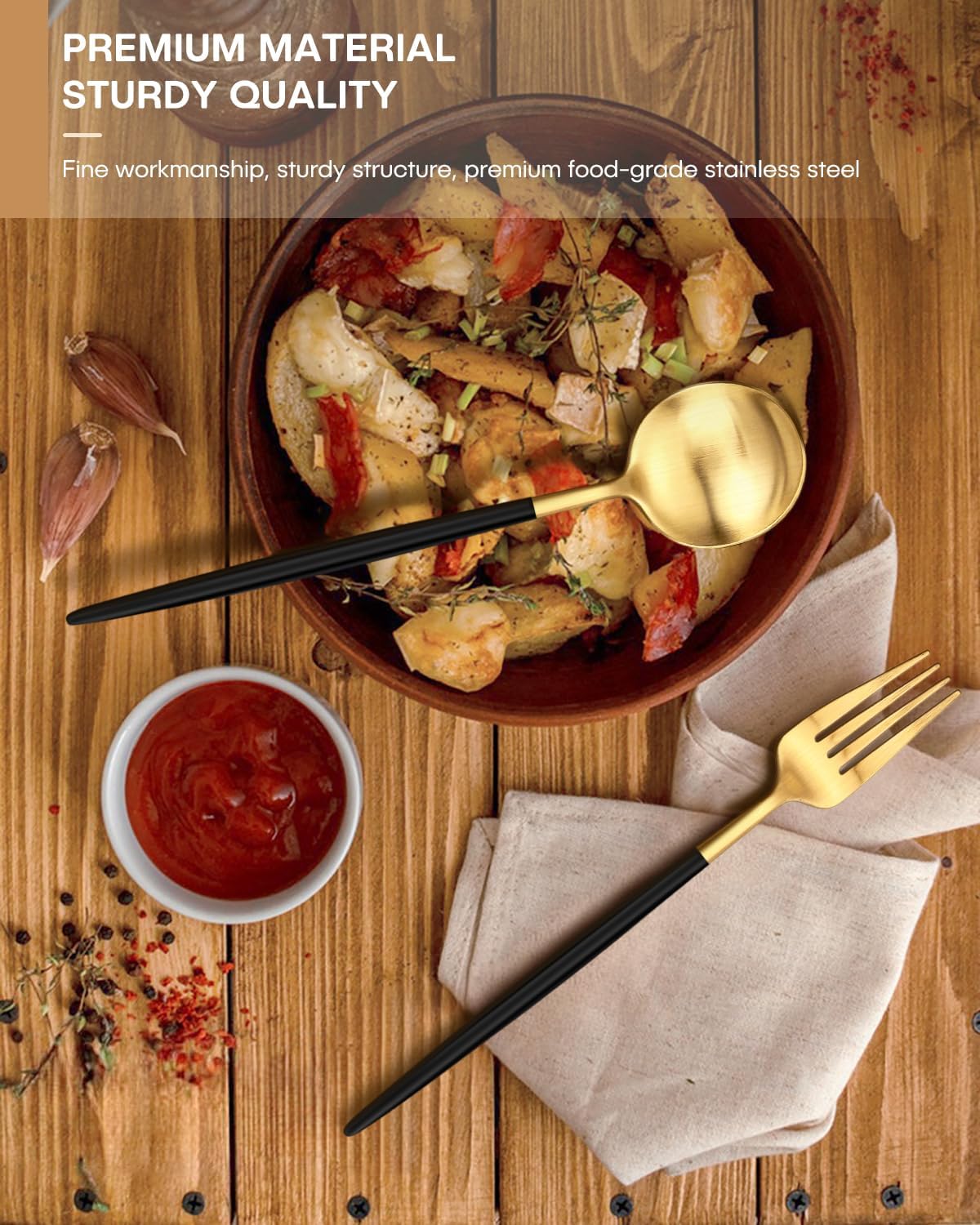 Flatware Set Black Gold | Designer Tableware | 20 pc | Vikko