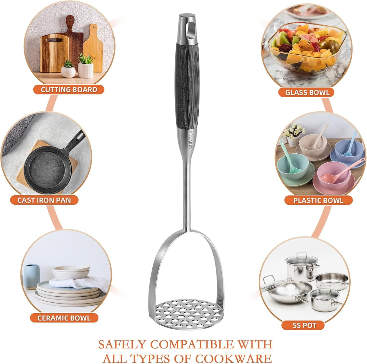 Stainless Steel Potato Masher | 12.5 Inch | Silver | Millvado