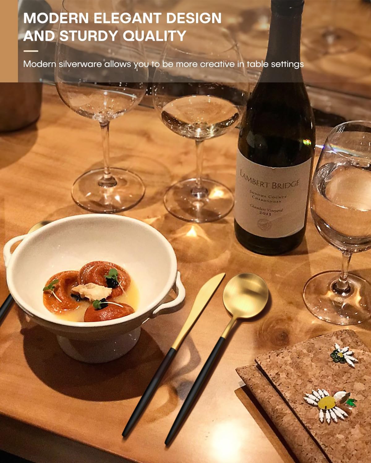 Flatware Set Black Gold | Designer Tableware | 20 pc | Vikko