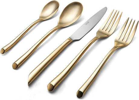 Gold Flatware Set 20pc | Satin Wave Finish | Towle Living