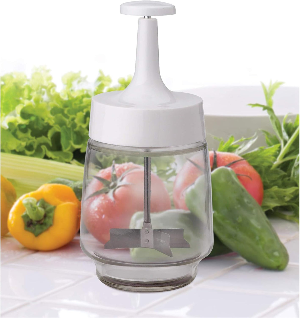 Glass Food Chopper | 18/8 stainless steel blades | HIC Kitchen