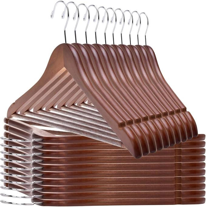 Wood Curved Suit Hangers Retro Chrome Hook 5PK Quality Hangers