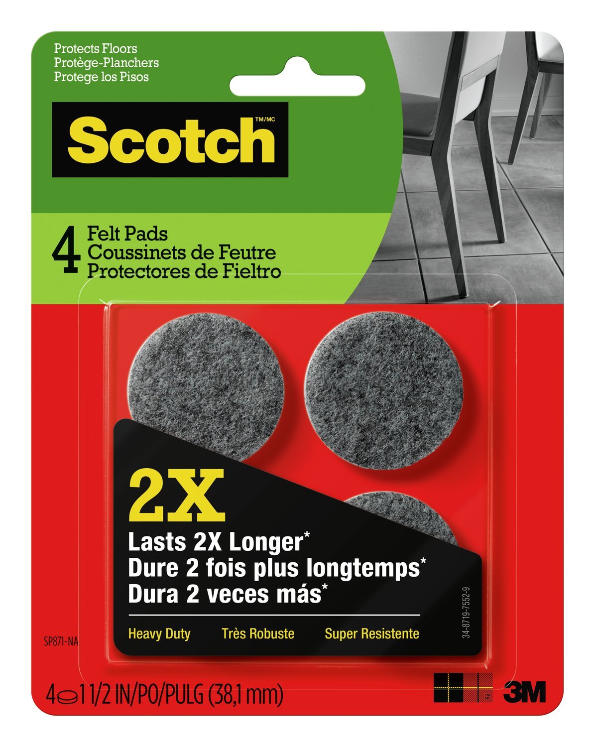 Felt Pads Grey Round 1-1/2 inch Scotch