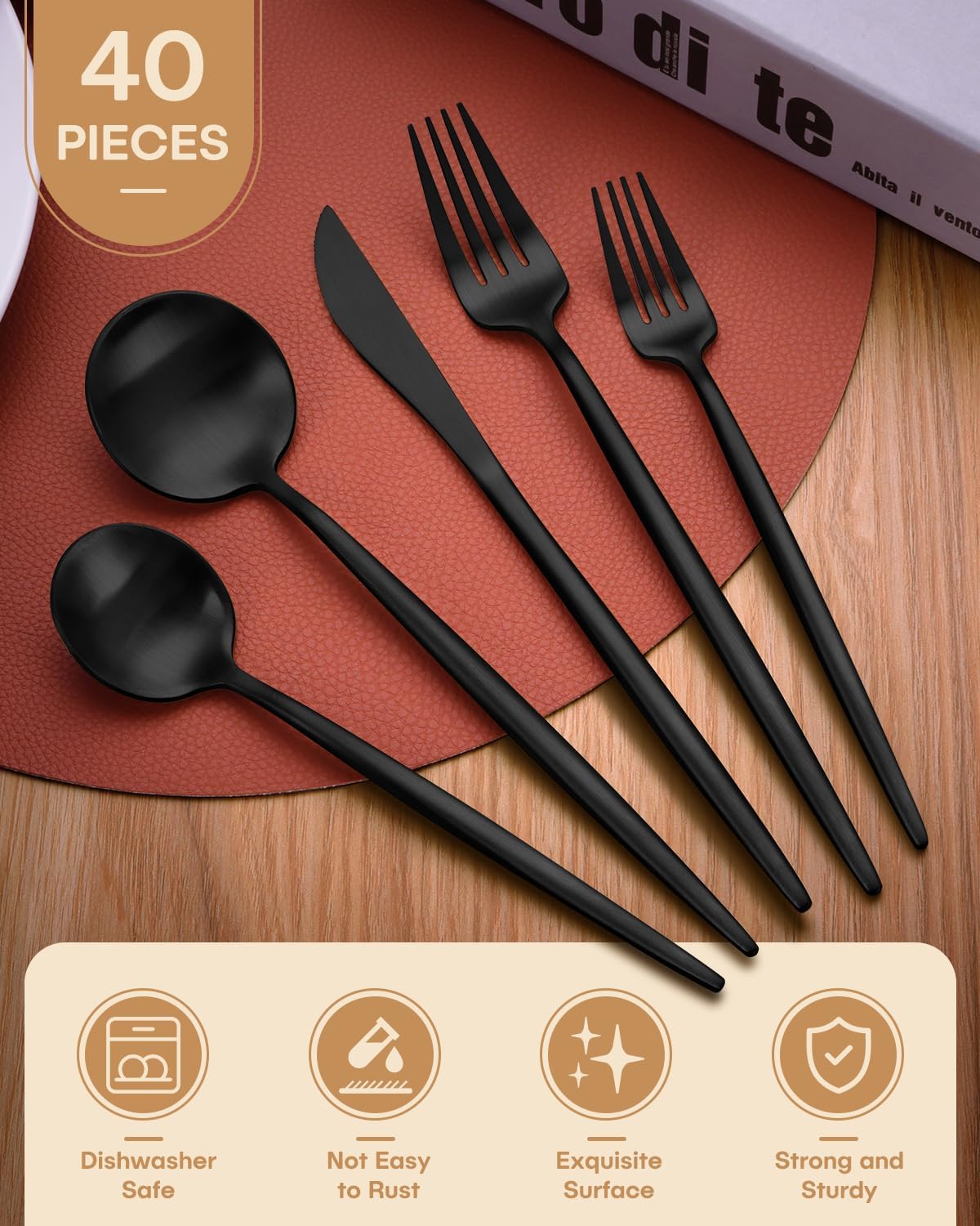 Black Flatware Set 20 pc | Vera Design | Stainless Steel | Vikko