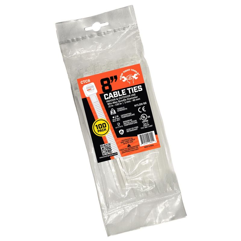 Natural Cable Ties 8" 100PK Grip Tight Tools