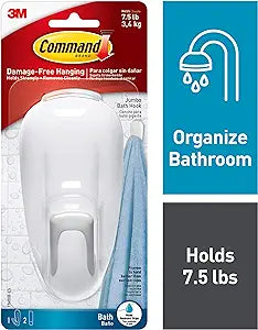 Command Bathroom Hook | White | Wall Mount | 7.5 LB | 3M