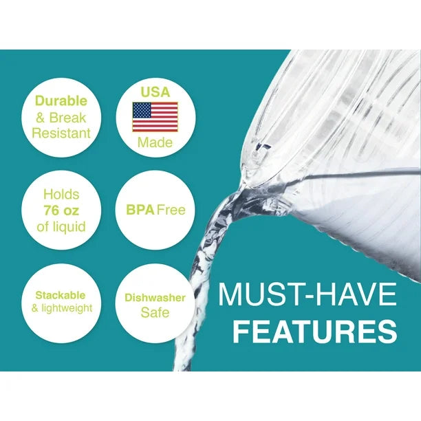 Plastic Beverage Pitcher with Lid | 76 Ounce | Coil Design | Arrow