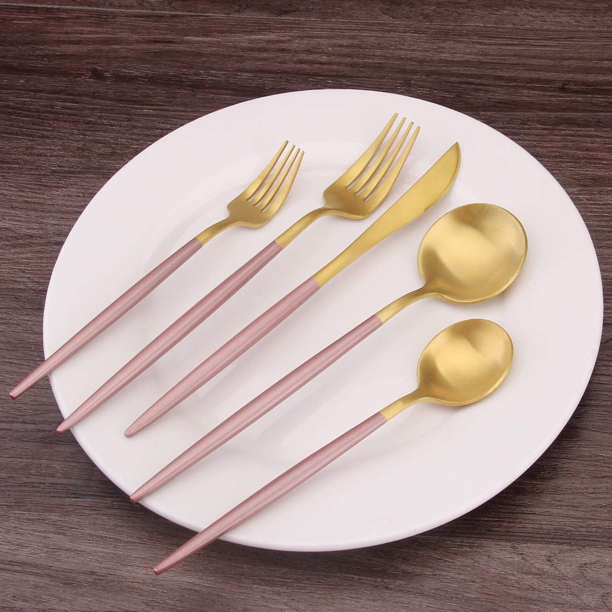 Flatware Set Pink/Gold | Designer Tableware | 20 pc | Vikko