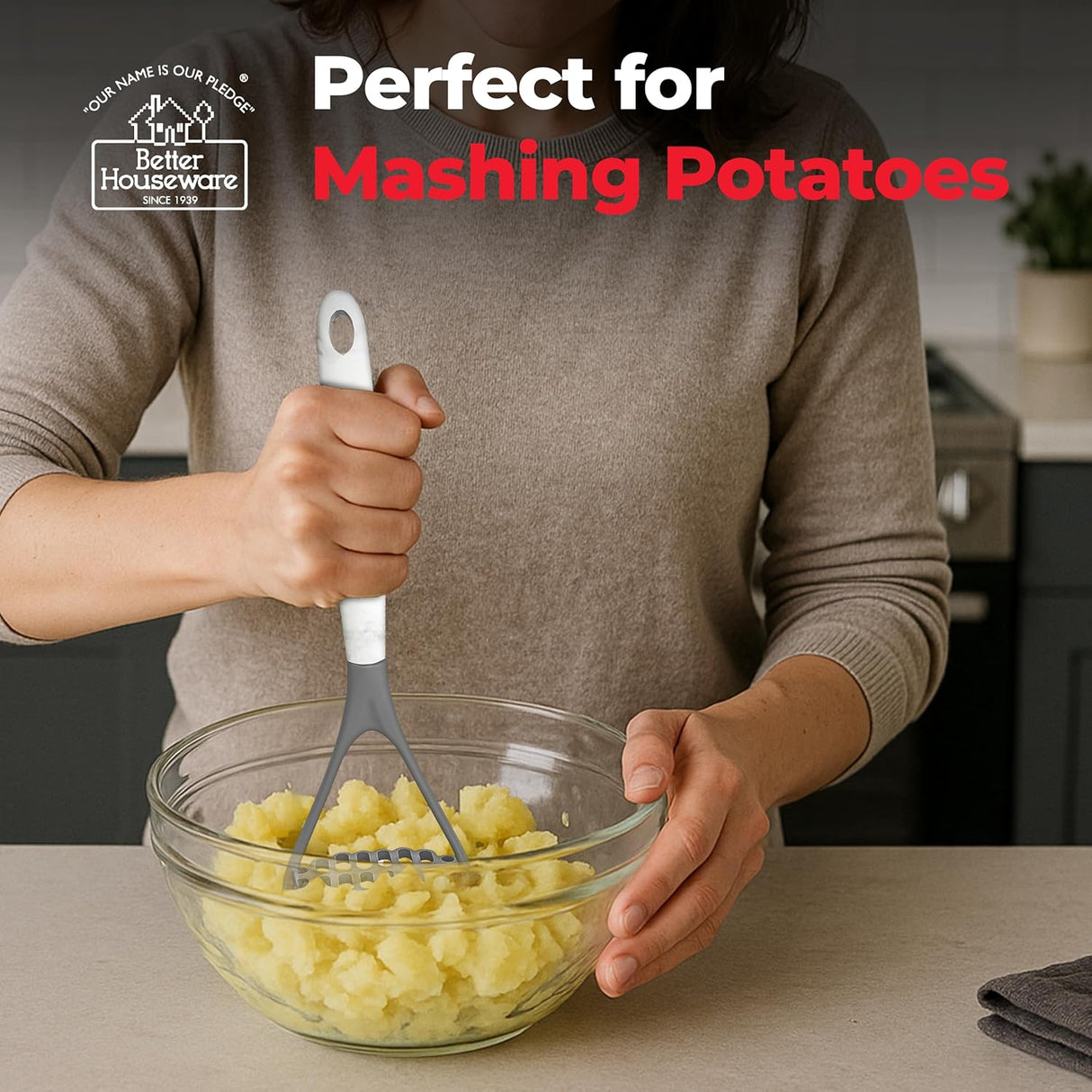 Silicone Potato Masher 4oz | White | Better Houseware