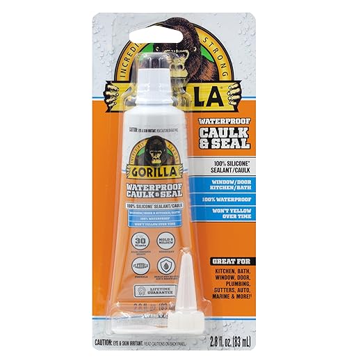 Gorilla Silicone Sealant | Waterproof White Caulk | 2.8 oz Tube
