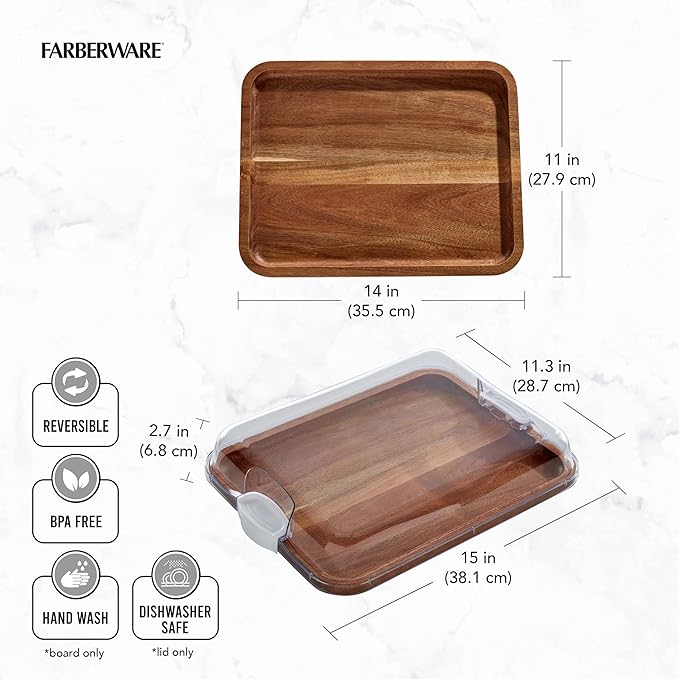 Acacia Cutting Board w/ Locking Lid | Brown | Farberware