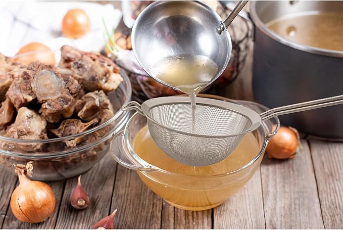 Double Mesh Strainer With Handles | 5 Inch | 18/8 Stainless Steel | Fine Dual Mesh | HIC Kitchen