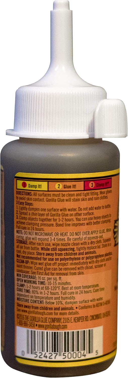 Gorilla Glue Original Polyurethane Adhesive | 4oz Bottle | Waterproof & Heavy Duty
