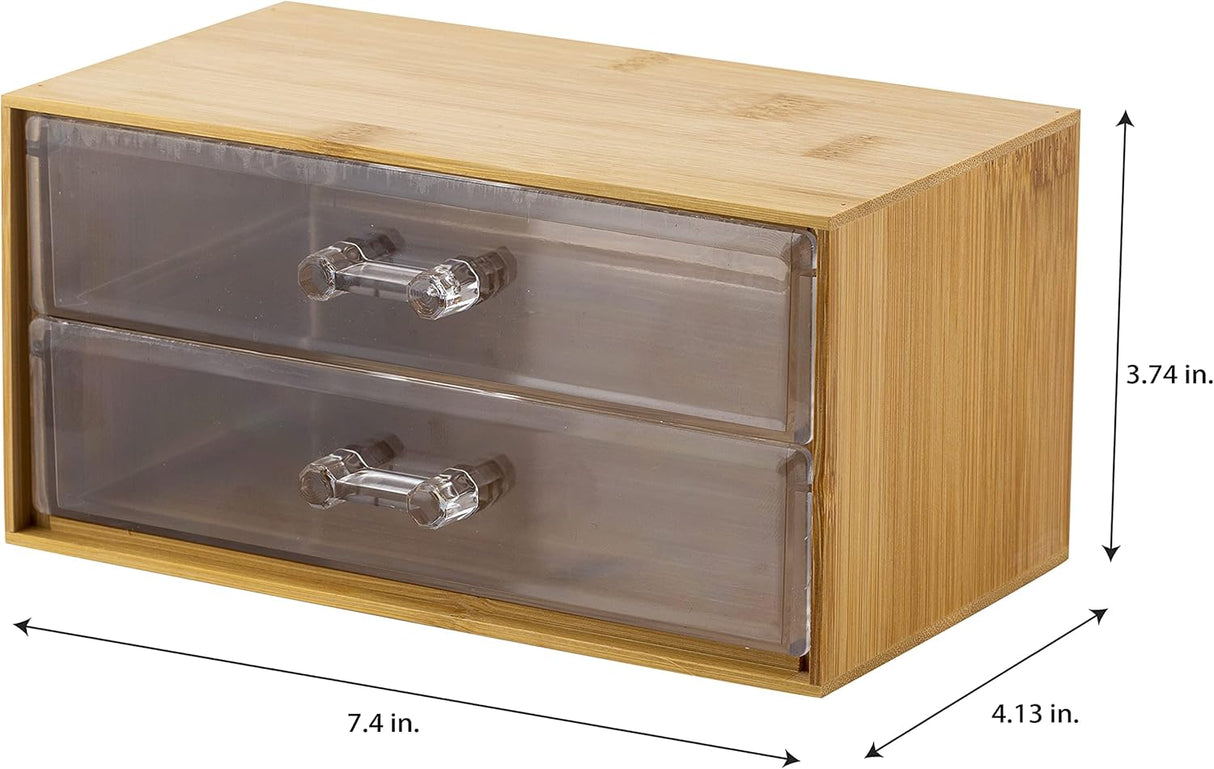 Bamboo Cosmetic Organizer | 2 Drawer | Bamboo Wood | Simplify