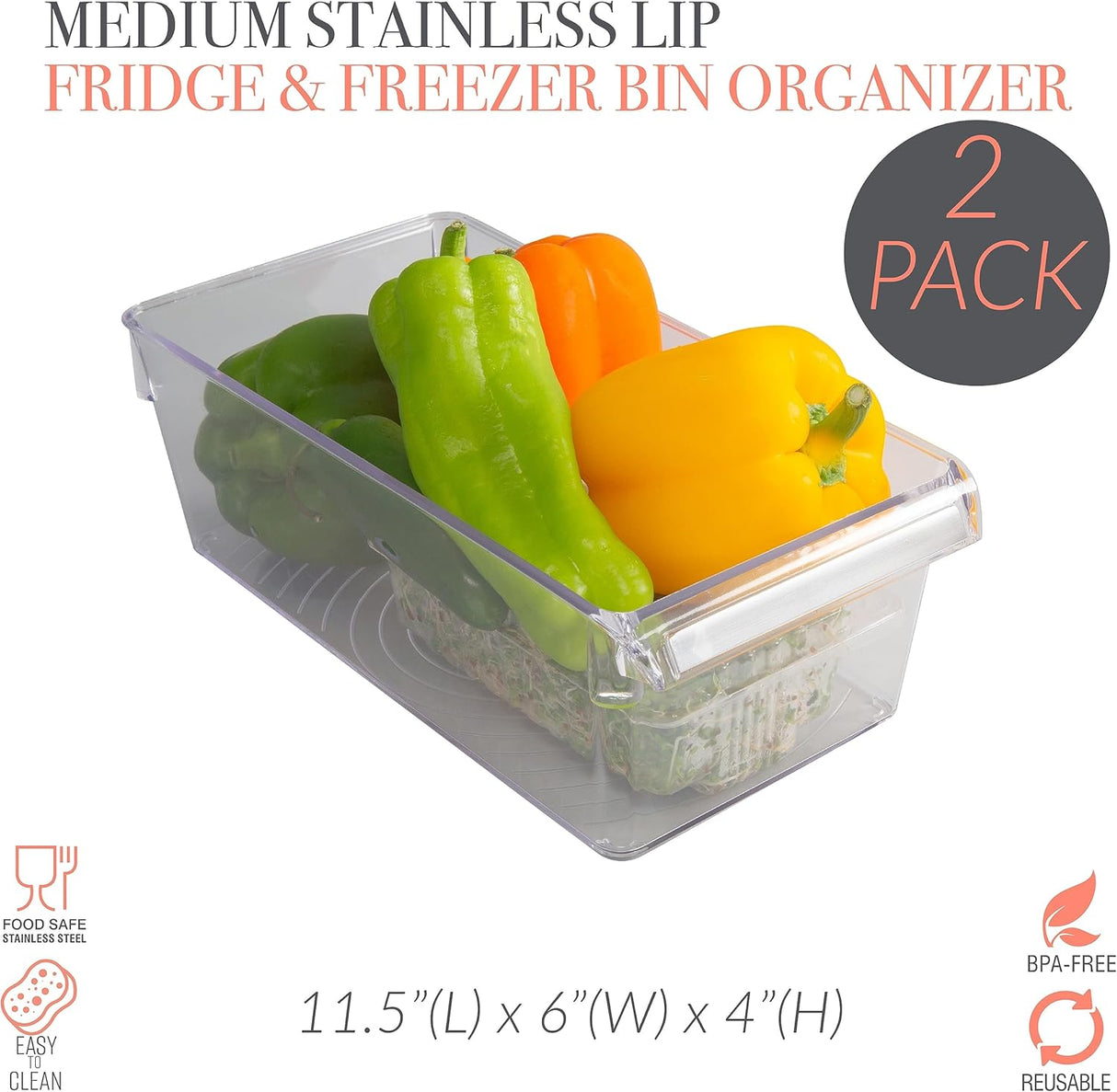 Medium Refrigerator Storage Bin 2Pk