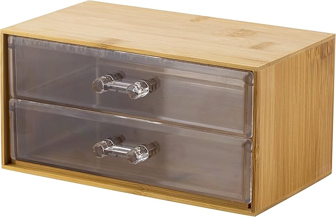 Bamboo Cosmetic Organizer | 2 Drawer | Bamboo Wood | Simplify