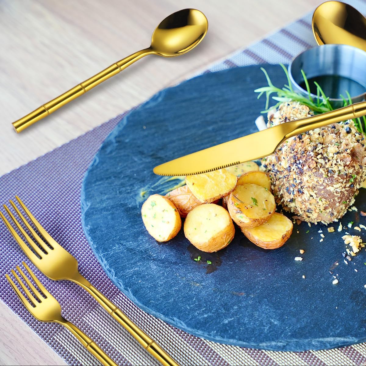 Gold Flatware Set 20pc | Designer Tableware | Vikko