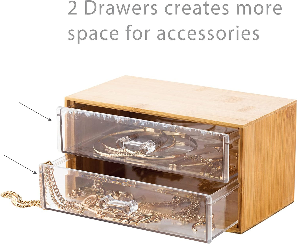 Bamboo Cosmetic Organizer | 2 Drawer | Bamboo Wood | Simplify