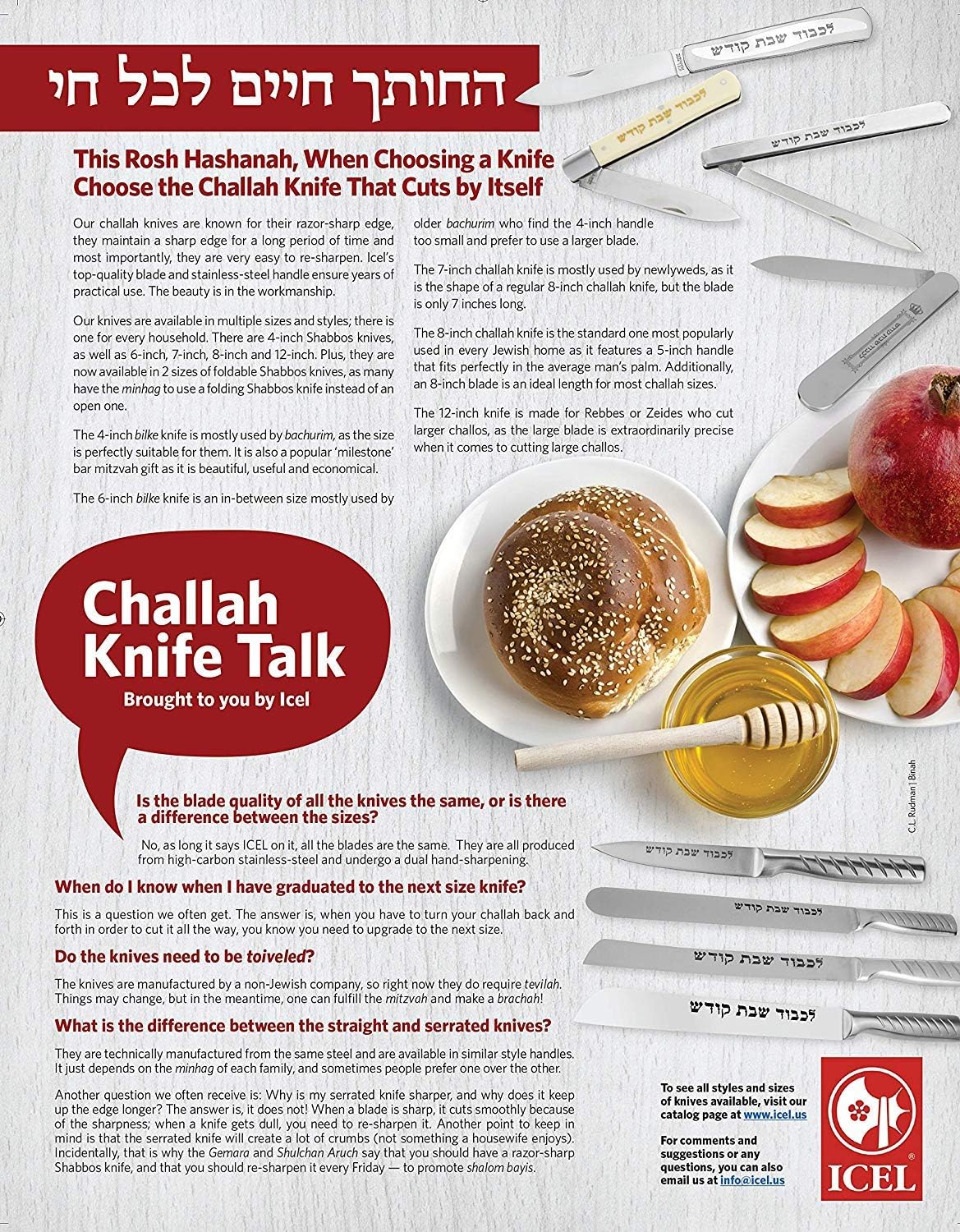 Challah Knife Serrated | Foldable Stainless Blade | Silver | Icel