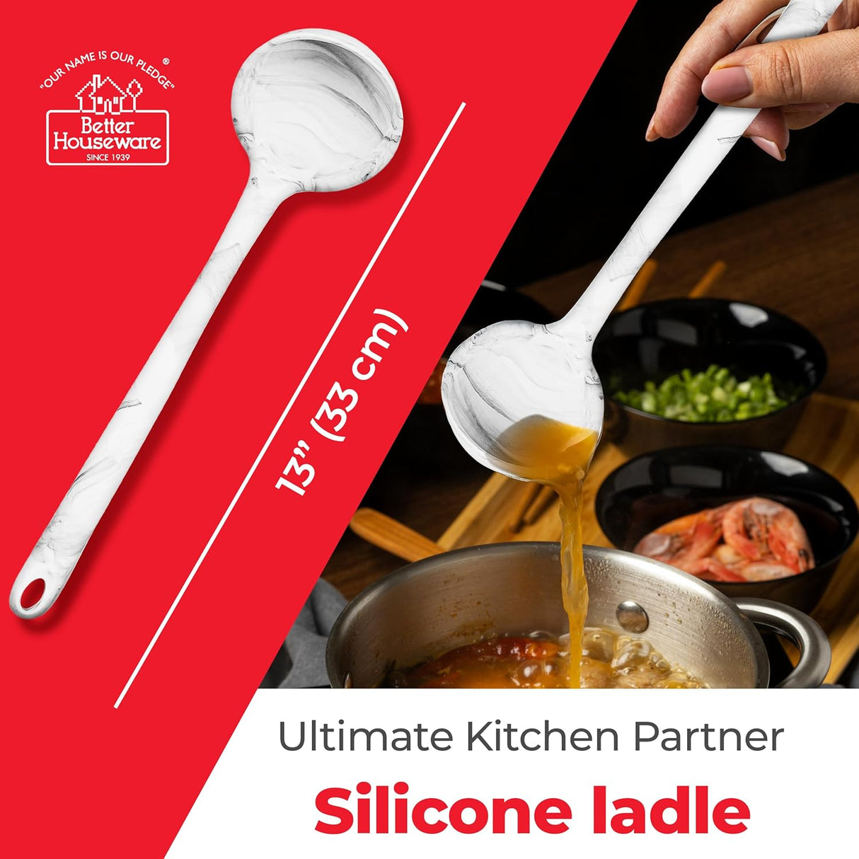 Silicone Ladle in White Marble Pattern | 13 inch | Better Houseware