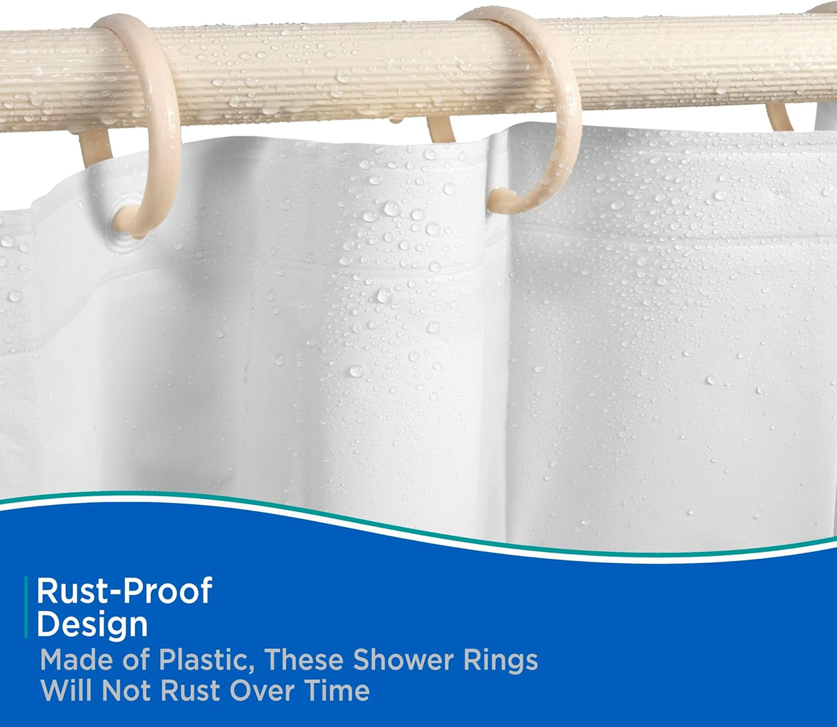 Curtain Hooks for Shower | Beige | Set of 12 | R&L Plastics