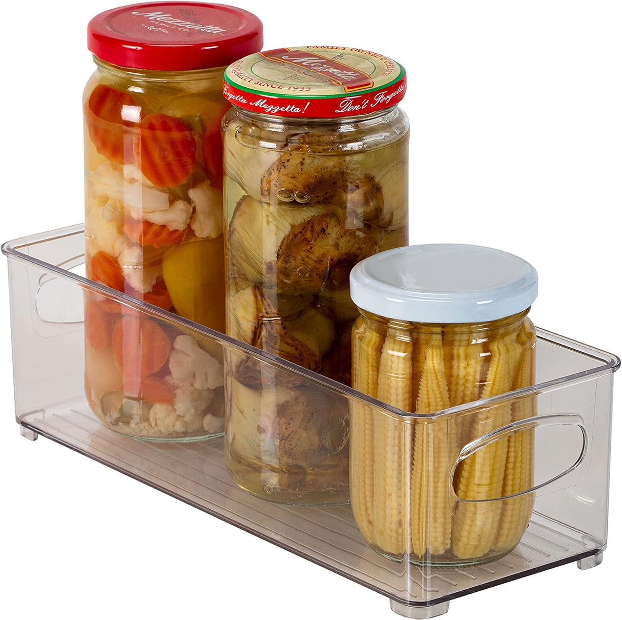 Vertical Storage Bin Striped | Small Narrow | Clear | 10" x 4" x 3" | Simplify