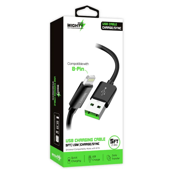 iPhone USB Cable Black | USB-A to Lightning | 5ft Length | Mighty Wireless