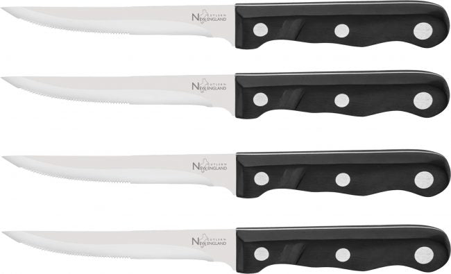Steak Knife Set 4pc | Stainless Steel | Black | New England Cutlery