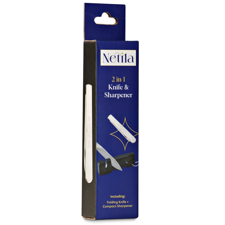 2 in 1 Compact Folding Knife Non Serrated & Sharpener Combo