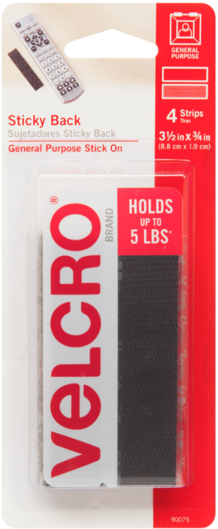 Velcro Sticky Back Tape | Black | 3/4" x 3.5" | 4 pk | 5 lb