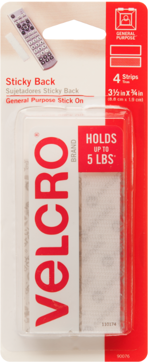 Velcro Sticky Back Tape | White | 3/4" x 3.5" | 4 pk | 5 lb