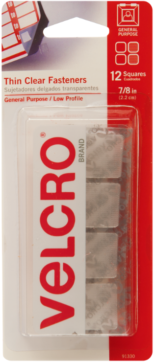 Velcro Squares 7/8" | Removable Adhesive | 12 Pack | Clear