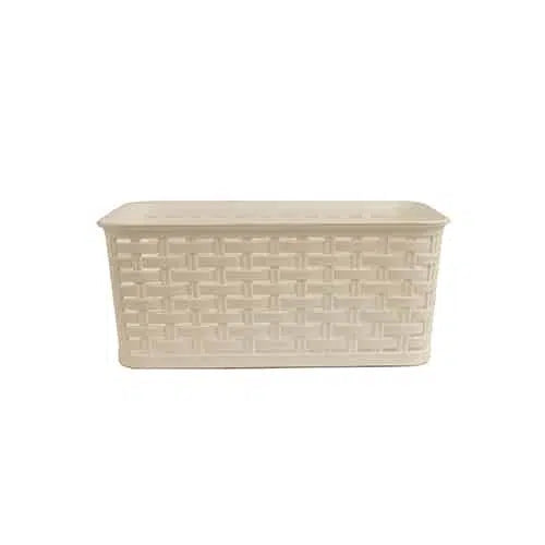 Plastic Rattan Storage Basket Small White YBM