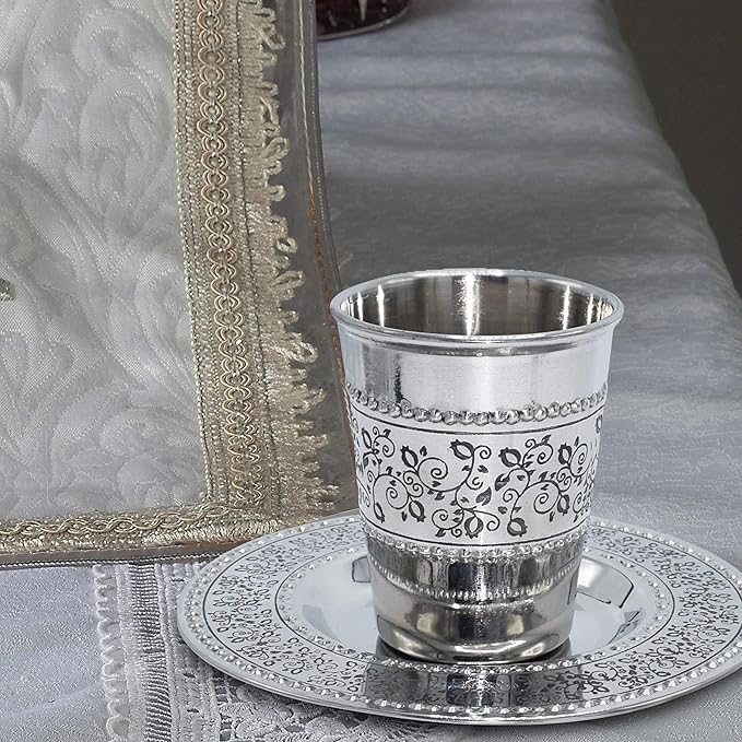 Stainless Steel Kiddush Cup With Tray 5oz Style 75