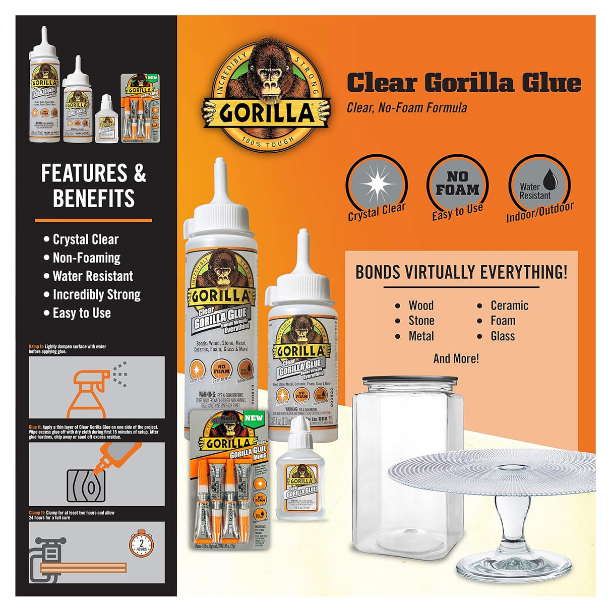 Gorilla Clear Glue | Clear Polyurethane Adhesive | 1.75 oz | Non-Foaming