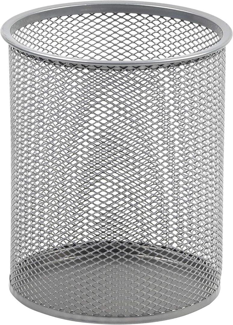 Round Steel Mesh Pencil Cup Holder Silver
