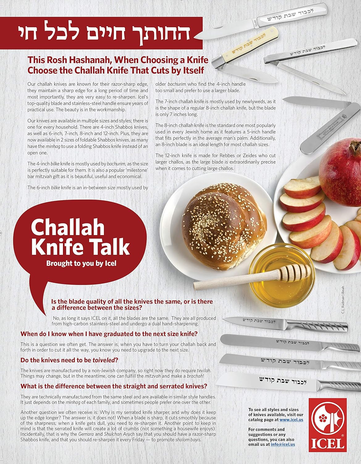 Icel Knife 4" | Straight Shabbat Kodesh | Stainless Steel | Silver