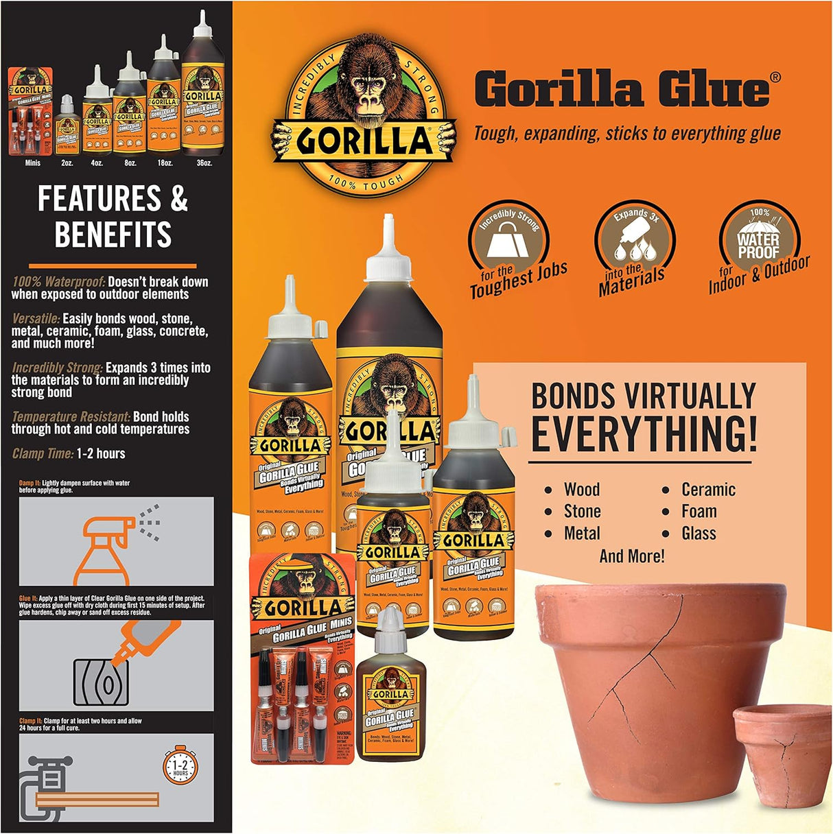 Gorilla Glue Original Polyurethane Adhesive | 4oz Bottle | Waterproof & Heavy Duty