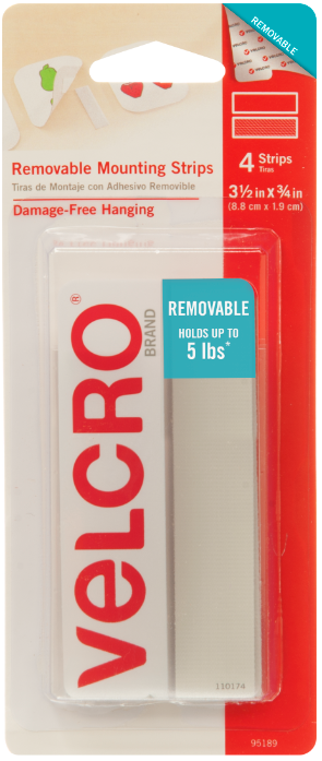 Mounting Strips Removable | White | 3/4×3.5″ | 4-Pack | Velcro