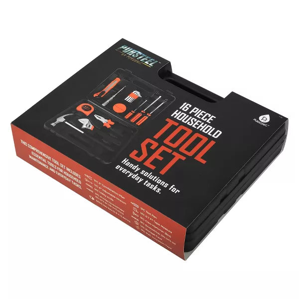 Household Tool Set 16-Piece | Compact DIY Kit | Pursteel