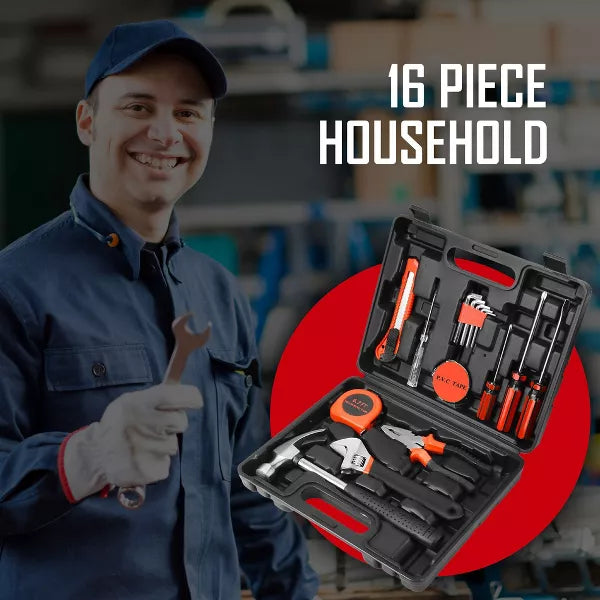 Household Tool Set 16-Piece | Compact DIY Kit | Pursteel