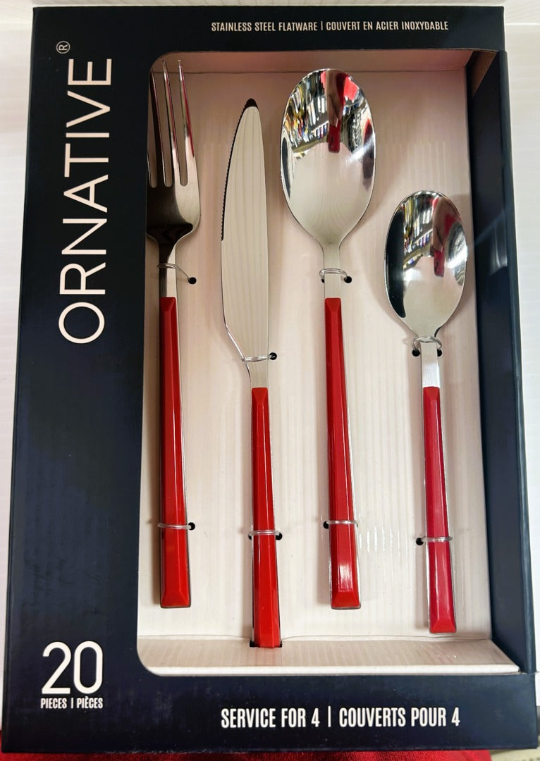 Stainless Flatware Red 20pc Ornative