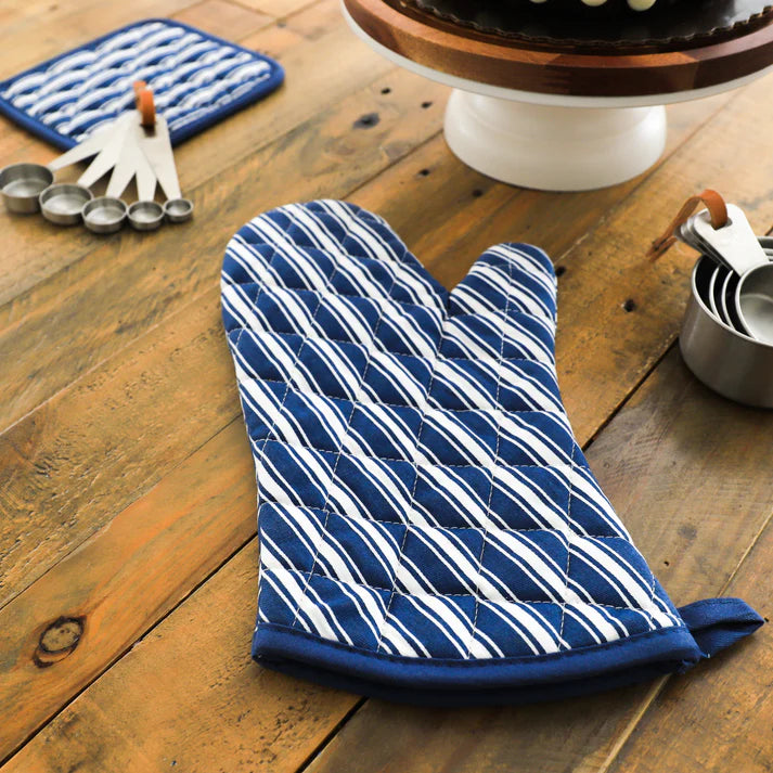 Oven Mitt Striped Blue