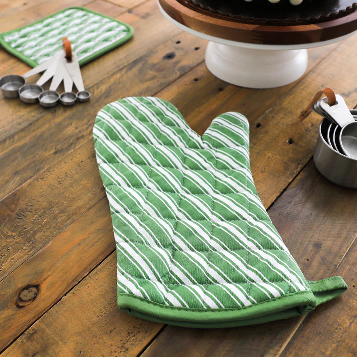 Oven Mitt Striped Green